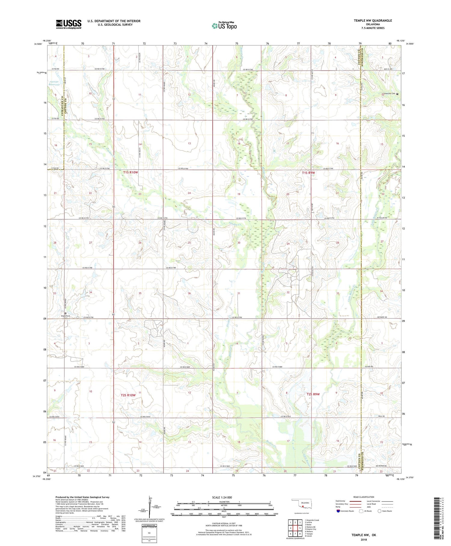 Temple NW Oklahoma US Topo Map Image