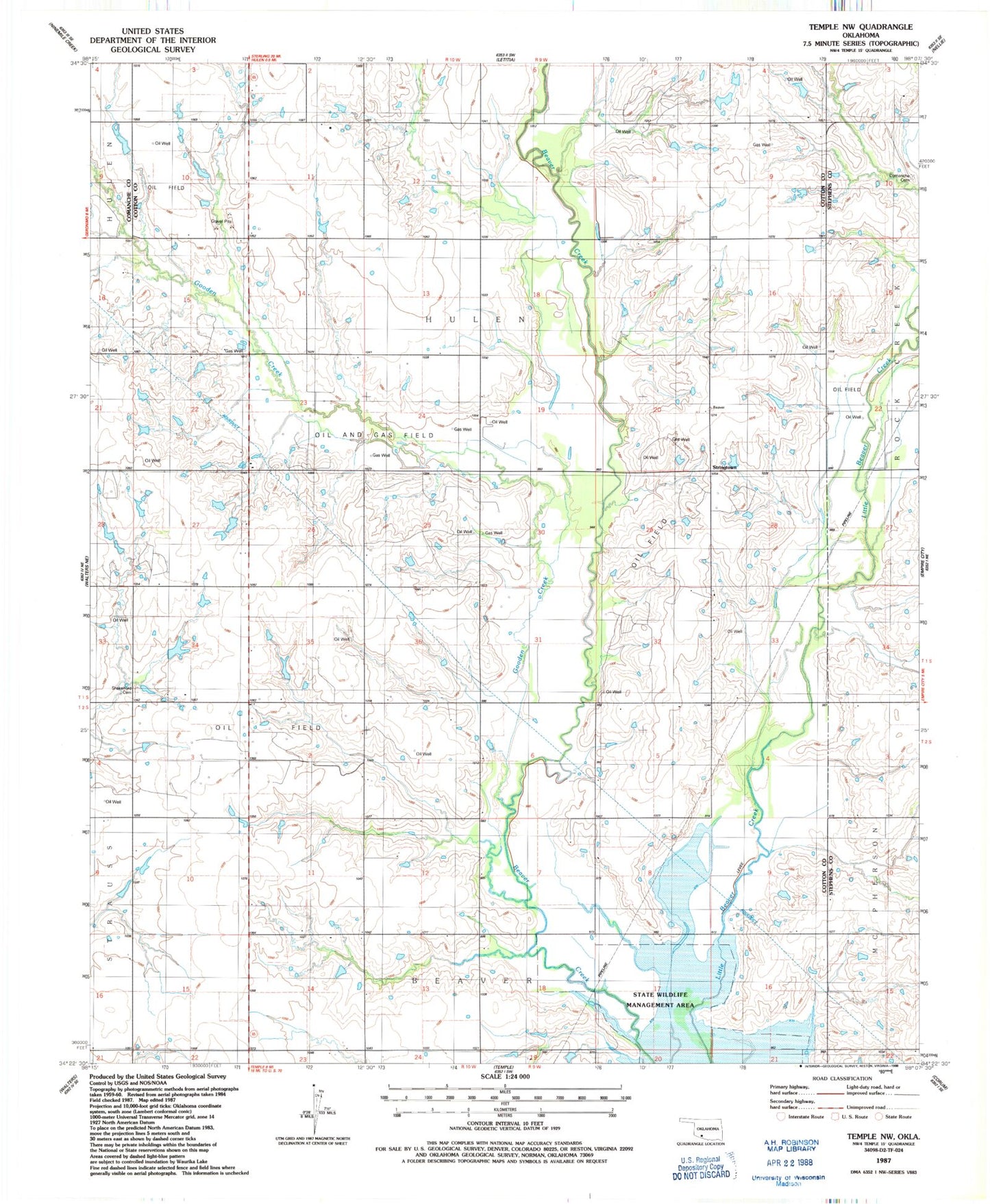 Classic USGS Temple NW Oklahoma 7.5'x7.5' Topo Map Image