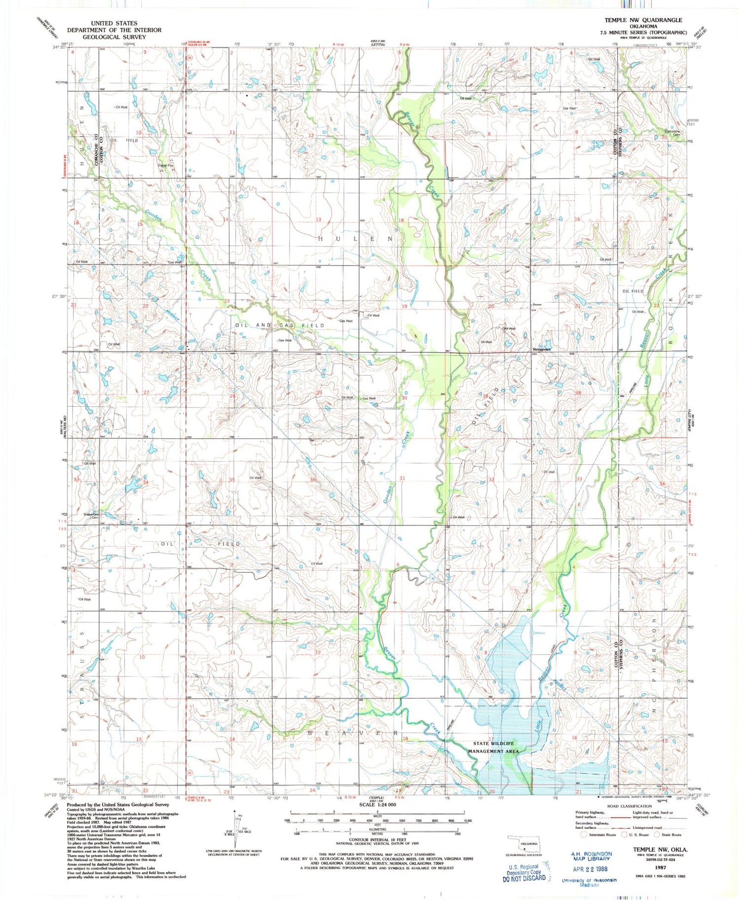 Classic USGS Temple NW Oklahoma 7.5'x7.5' Topo Map Image