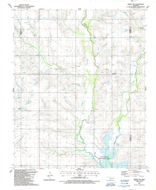 Classic USGS Temple NW Oklahoma 7.5'x7.5' Topo Map Image