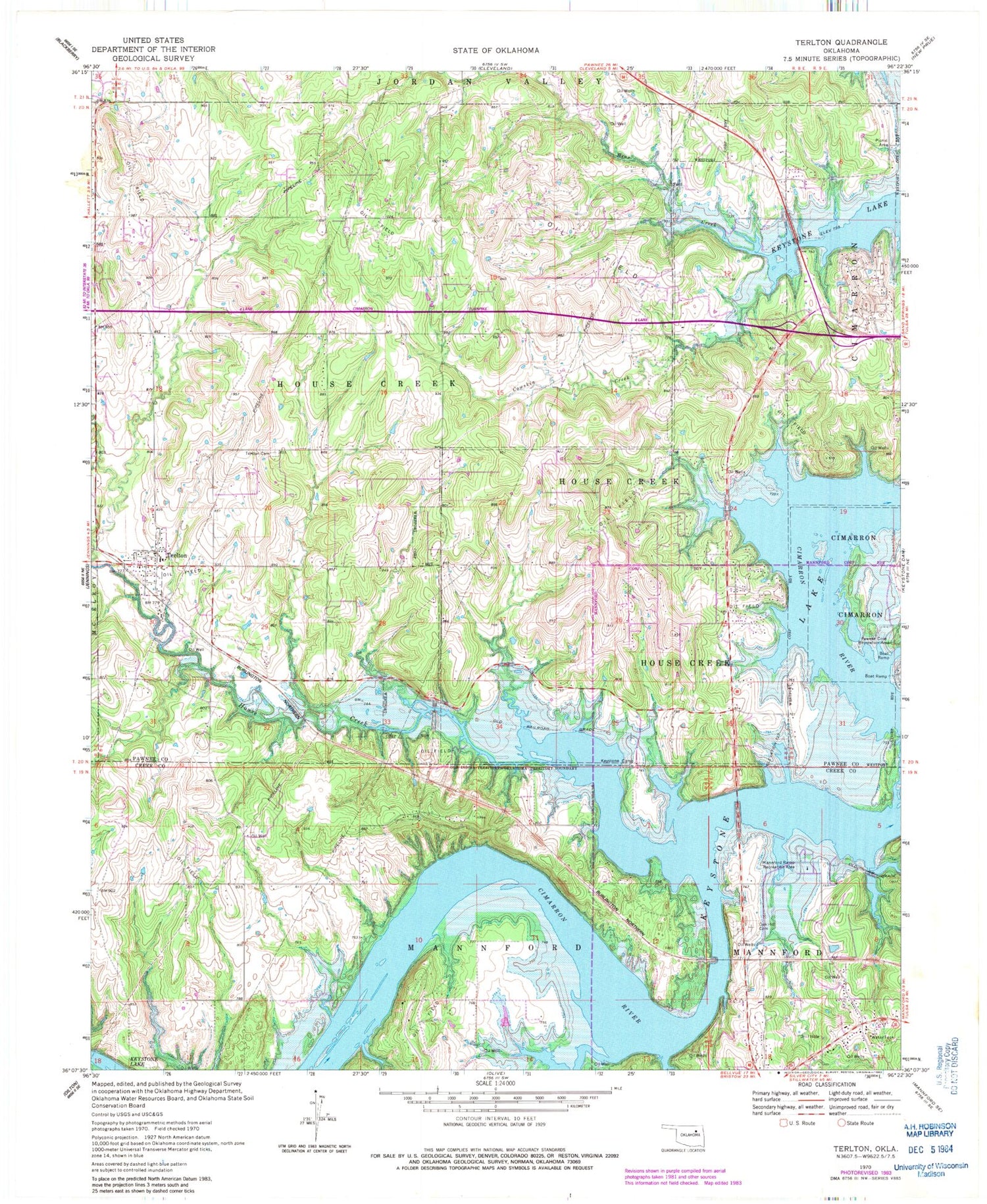 Classic USGS Terlton Oklahoma 7.5'x7.5' Topo Map Image