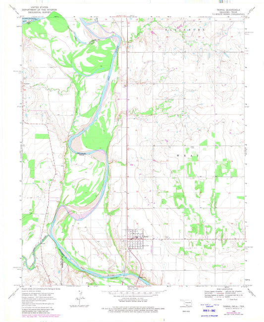 Classic USGS Terral Oklahoma 7.5'x7.5' Topo Map Image