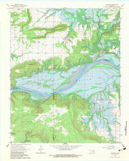 Classic USGS Texanna Oklahoma 7.5'x7.5' Topo Map Image