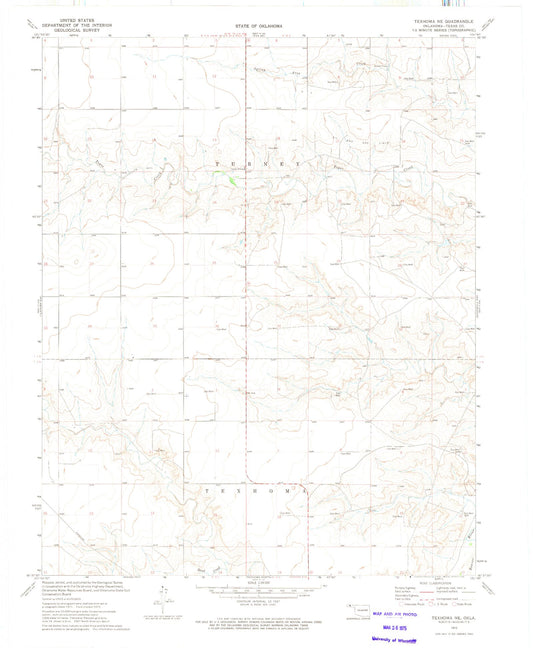 Classic USGS Texhoma NE Oklahoma 7.5'x7.5' Topo Map Image