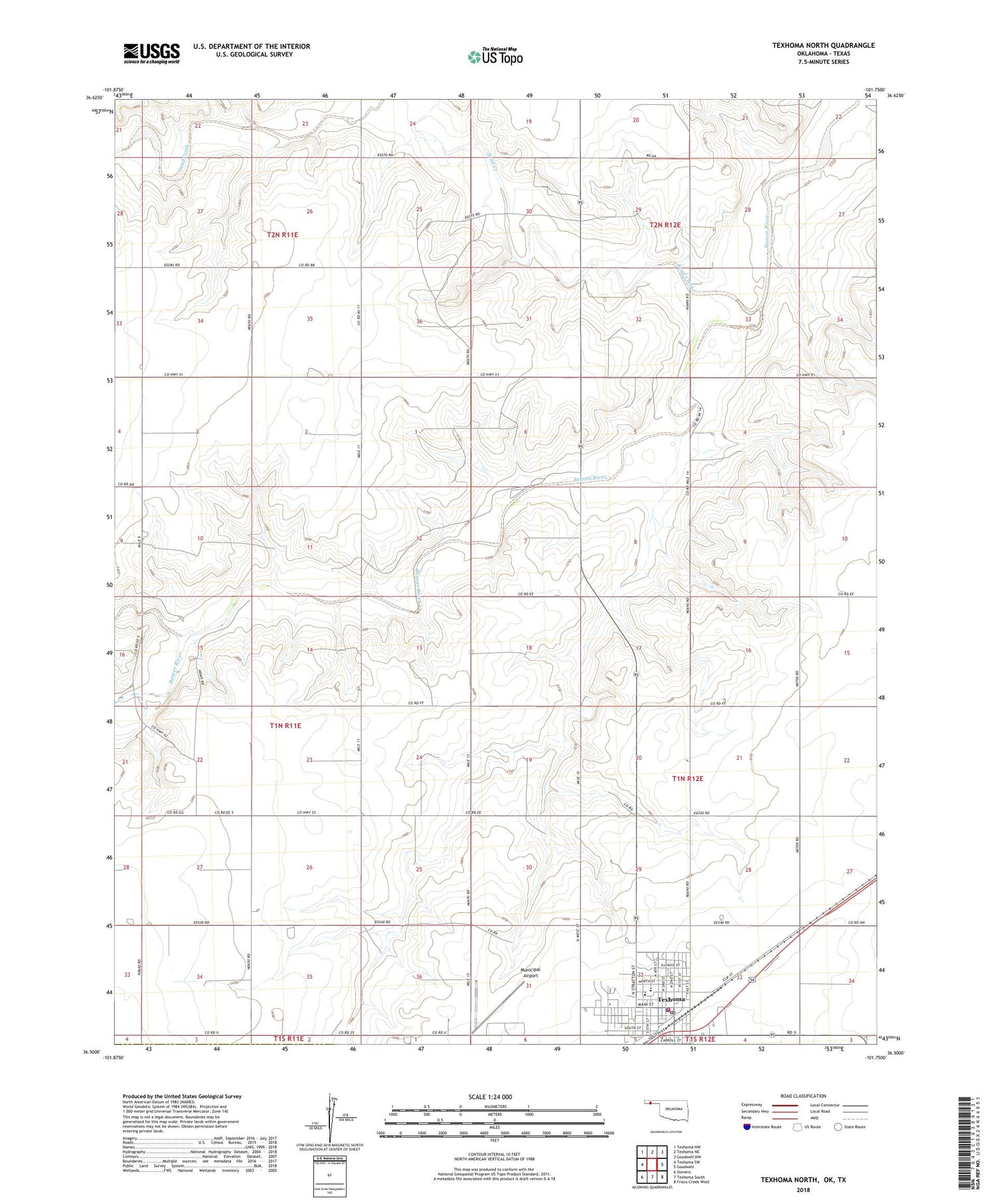 Texhoma North Oklahoma US Topo Map Image
