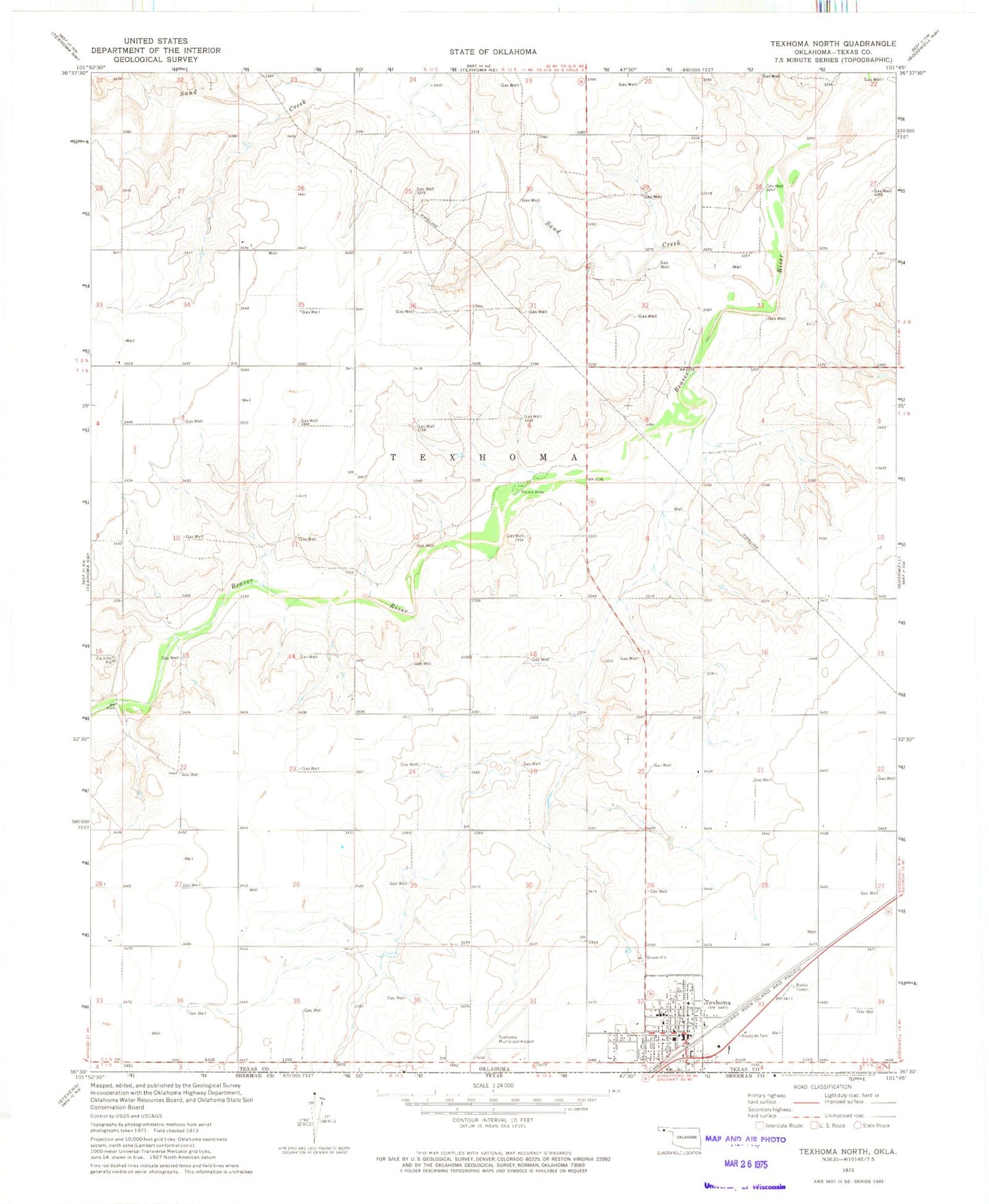 Classic USGS Texhoma North Oklahoma 7.5'x7.5' Topo Map Image