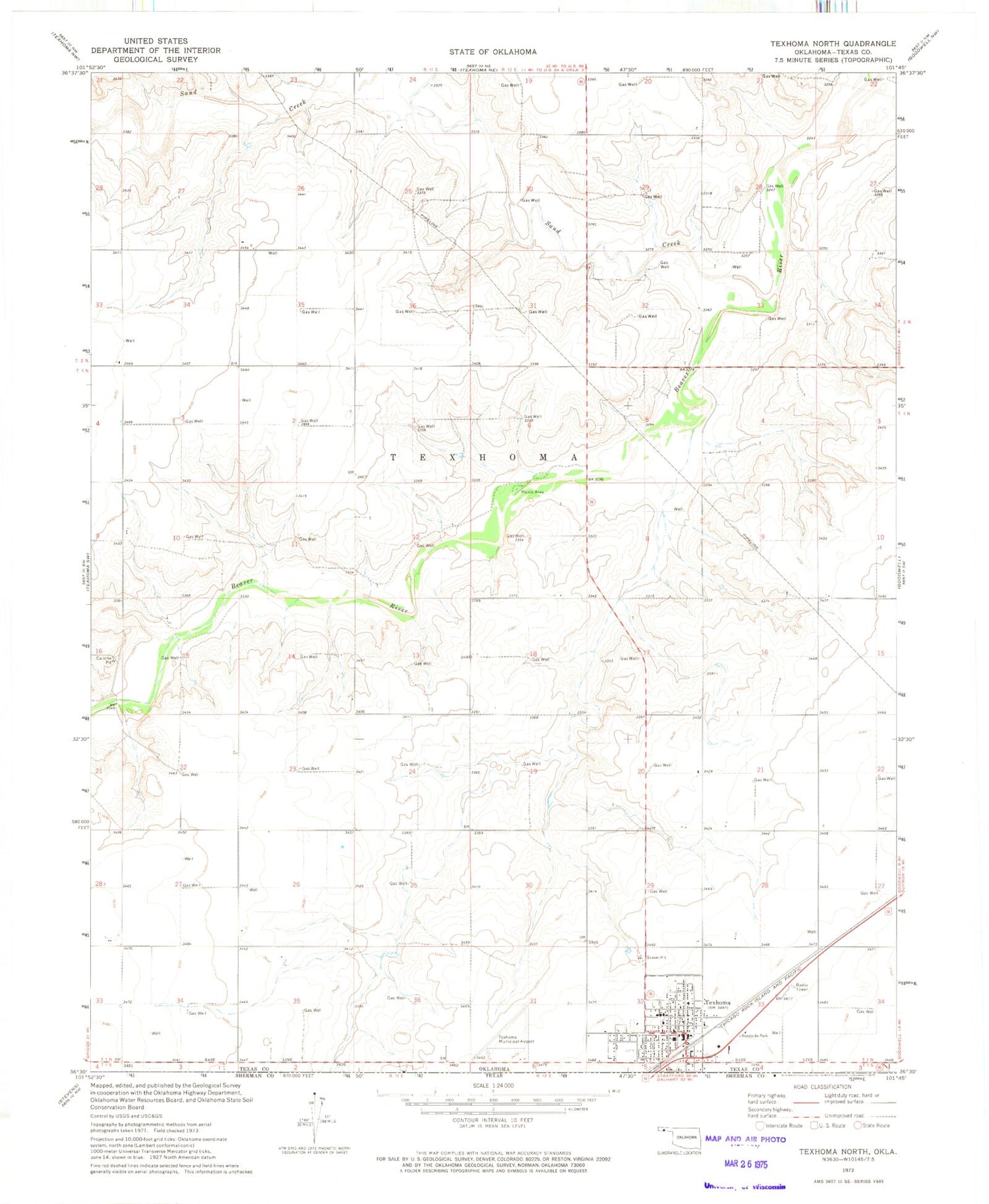 Classic USGS Texhoma North Oklahoma 7.5'x7.5' Topo Map Image
