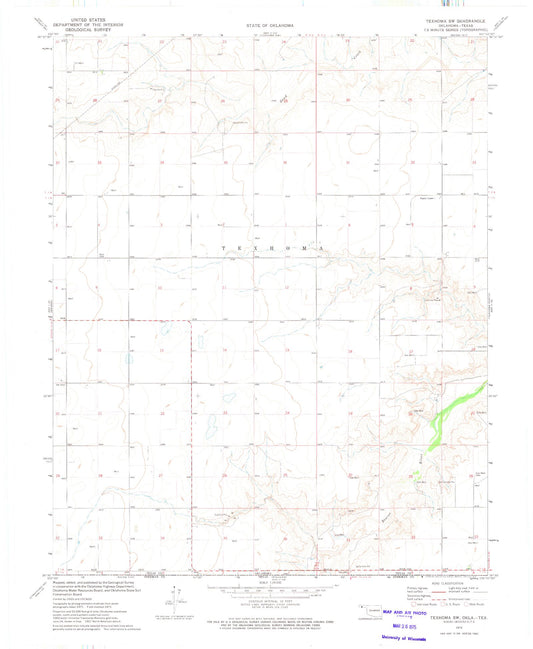 Classic USGS Texhoma SW Oklahoma 7.5'x7.5' Topo Map Image