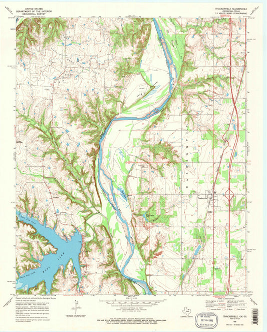 Classic USGS Thackerville Oklahoma 7.5'x7.5' Topo Map Image