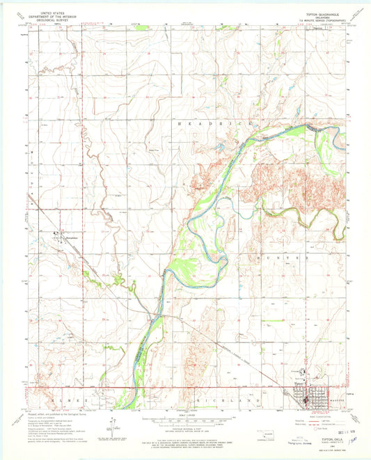 Classic USGS Tipton Oklahoma 7.5'x7.5' Topo Map Image