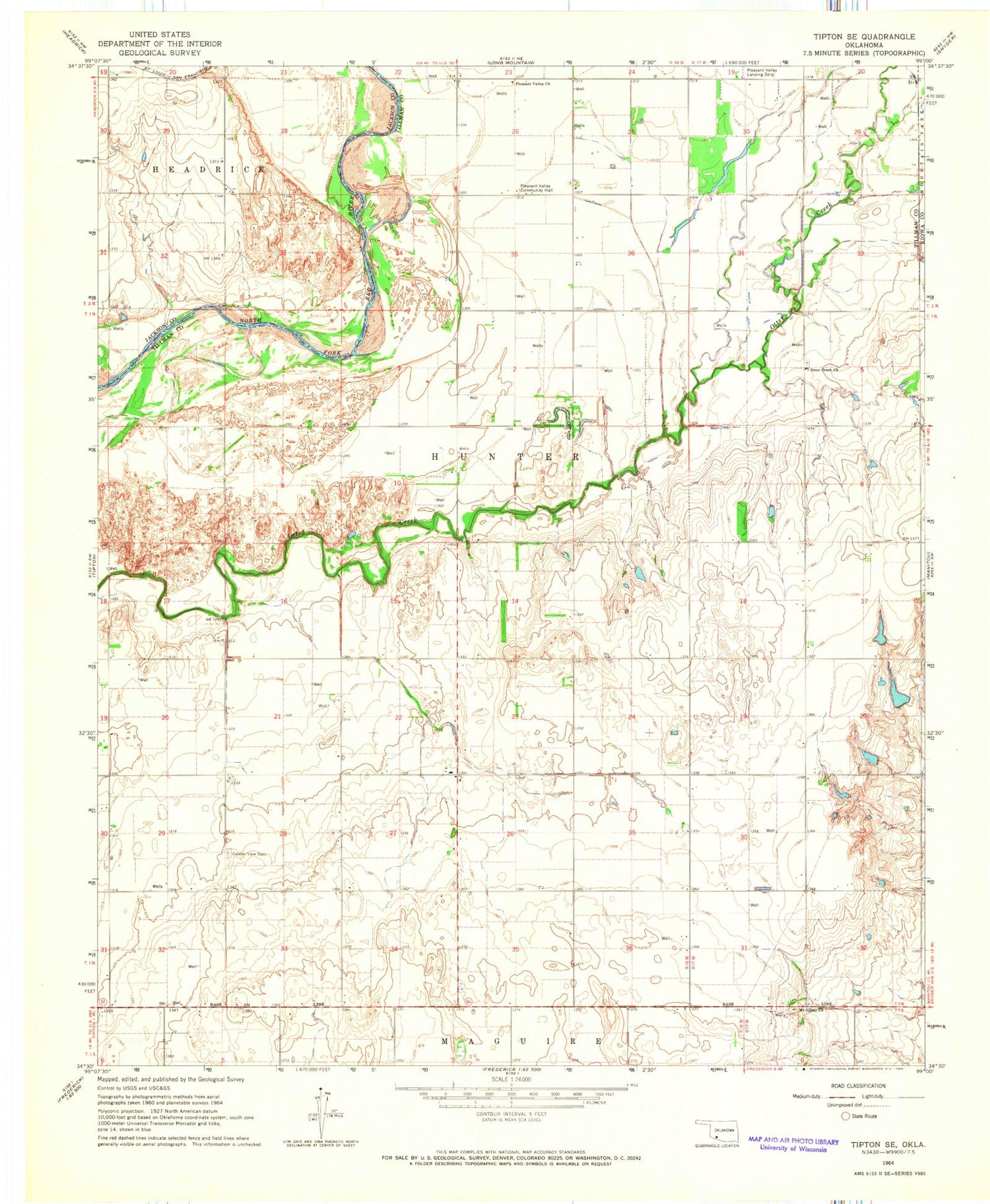 Classic USGS Tipton SE Oklahoma 7.5'x7.5' Topo Map Image