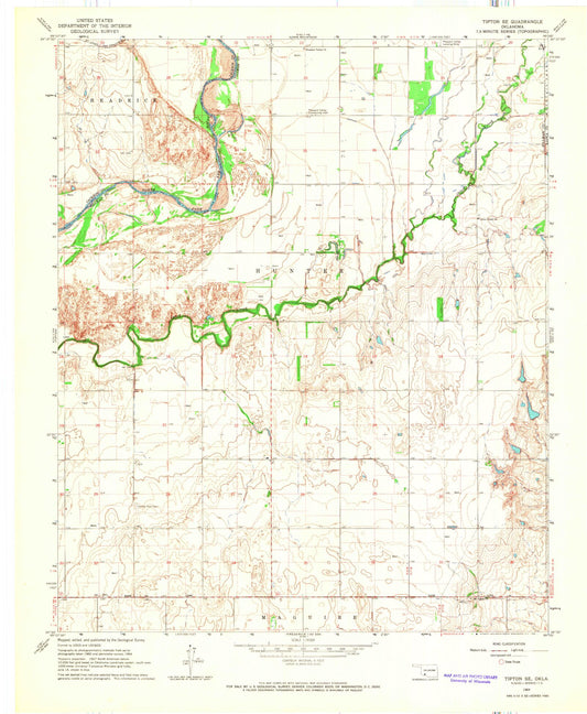 Classic USGS Tipton SE Oklahoma 7.5'x7.5' Topo Map Image