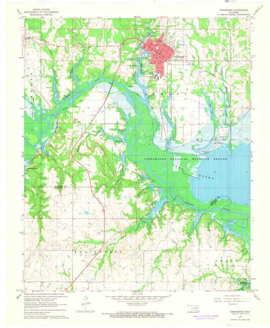 Classic USGS Tishomingo Oklahoma 7.5'x7.5' Topo Map Image