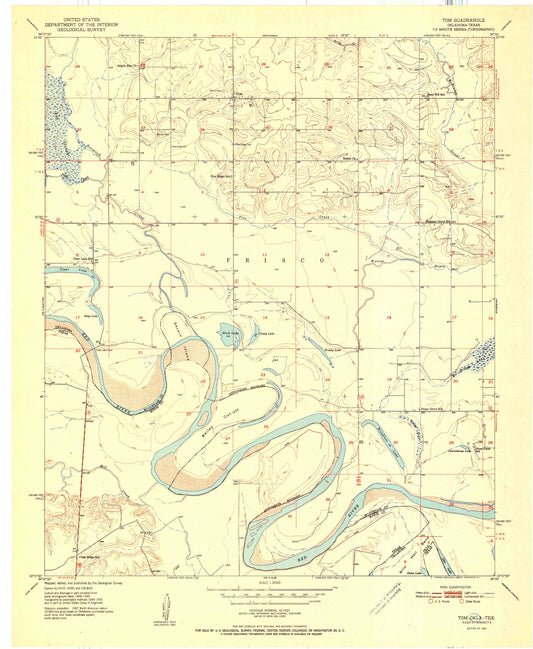 Classic USGS Tom Oklahoma 7.5'x7.5' Topo Map Image