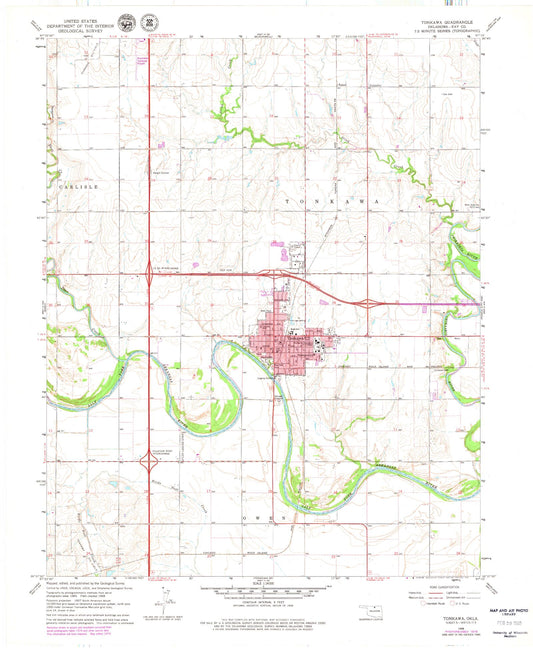 Classic USGS Tonkawa Oklahoma 7.5'x7.5' Topo Map Image