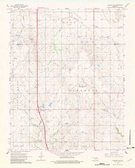 Classic USGS Tonkawa SE Oklahoma 7.5'x7.5' Topo Map Image