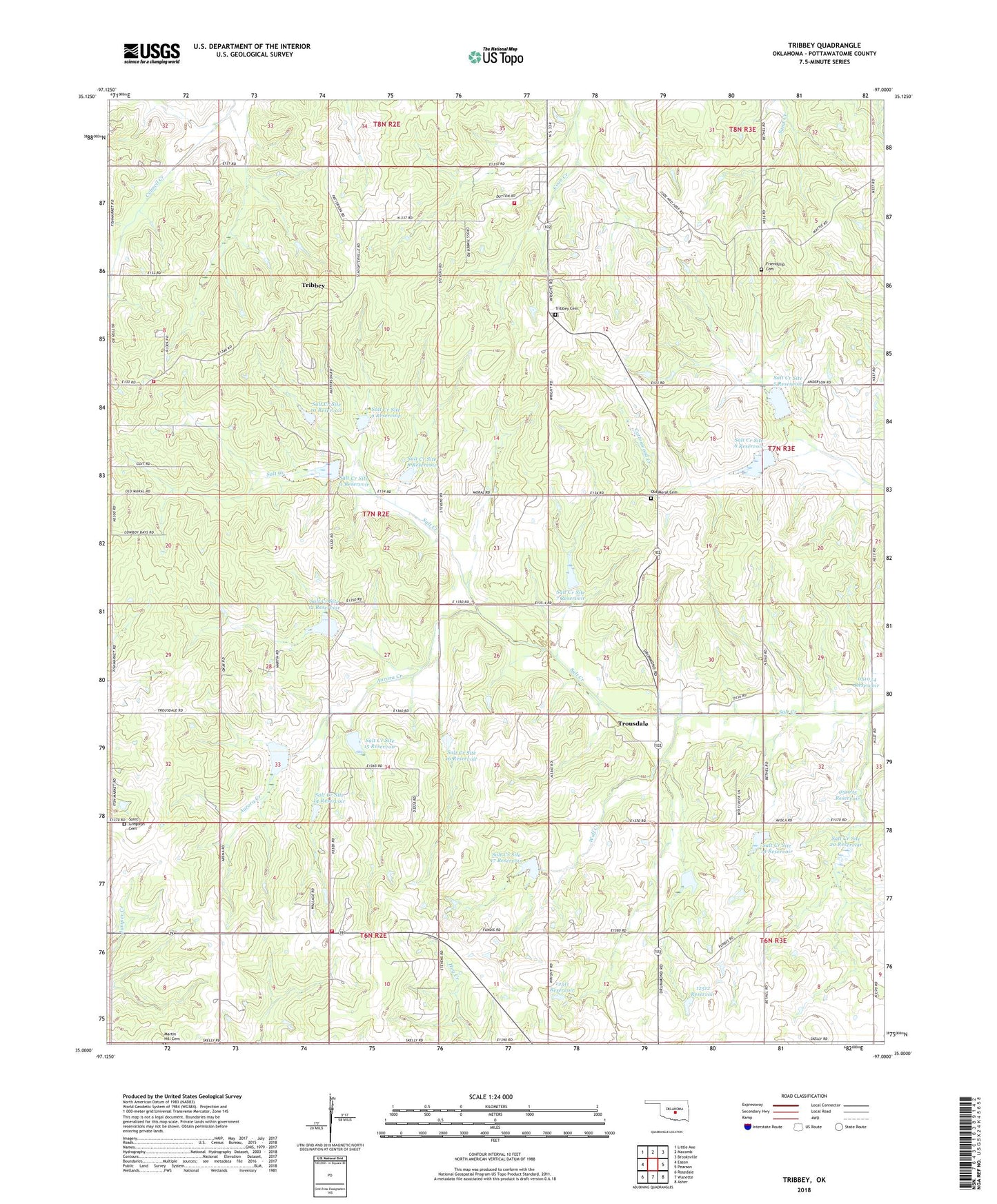 Tribbey Oklahoma US Topo Map Image
