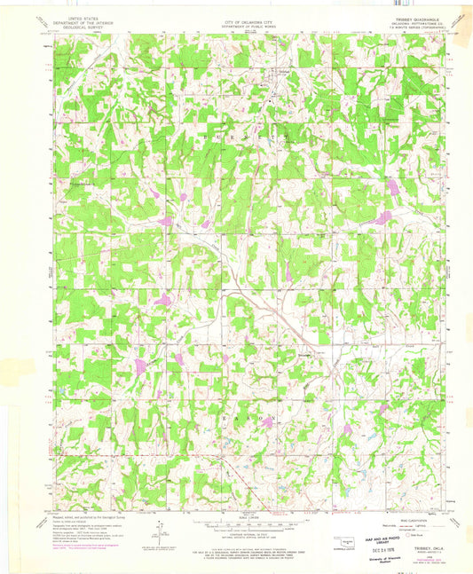 Classic USGS Tribbey Oklahoma 7.5'x7.5' Topo Map Image