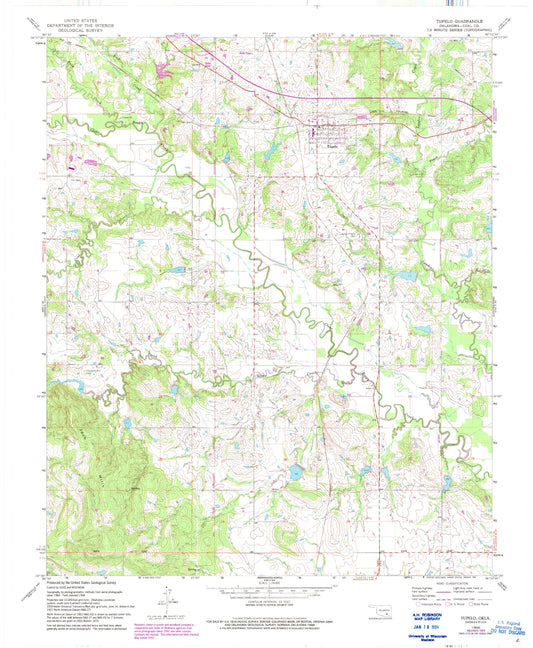 Classic USGS Tupelo Oklahoma 7.5'x7.5' Topo Map Image