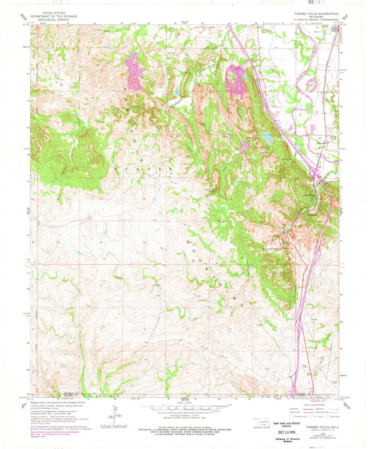 Classic USGS Turner Falls Oklahoma 7.5'x7.5' Topo Map Image