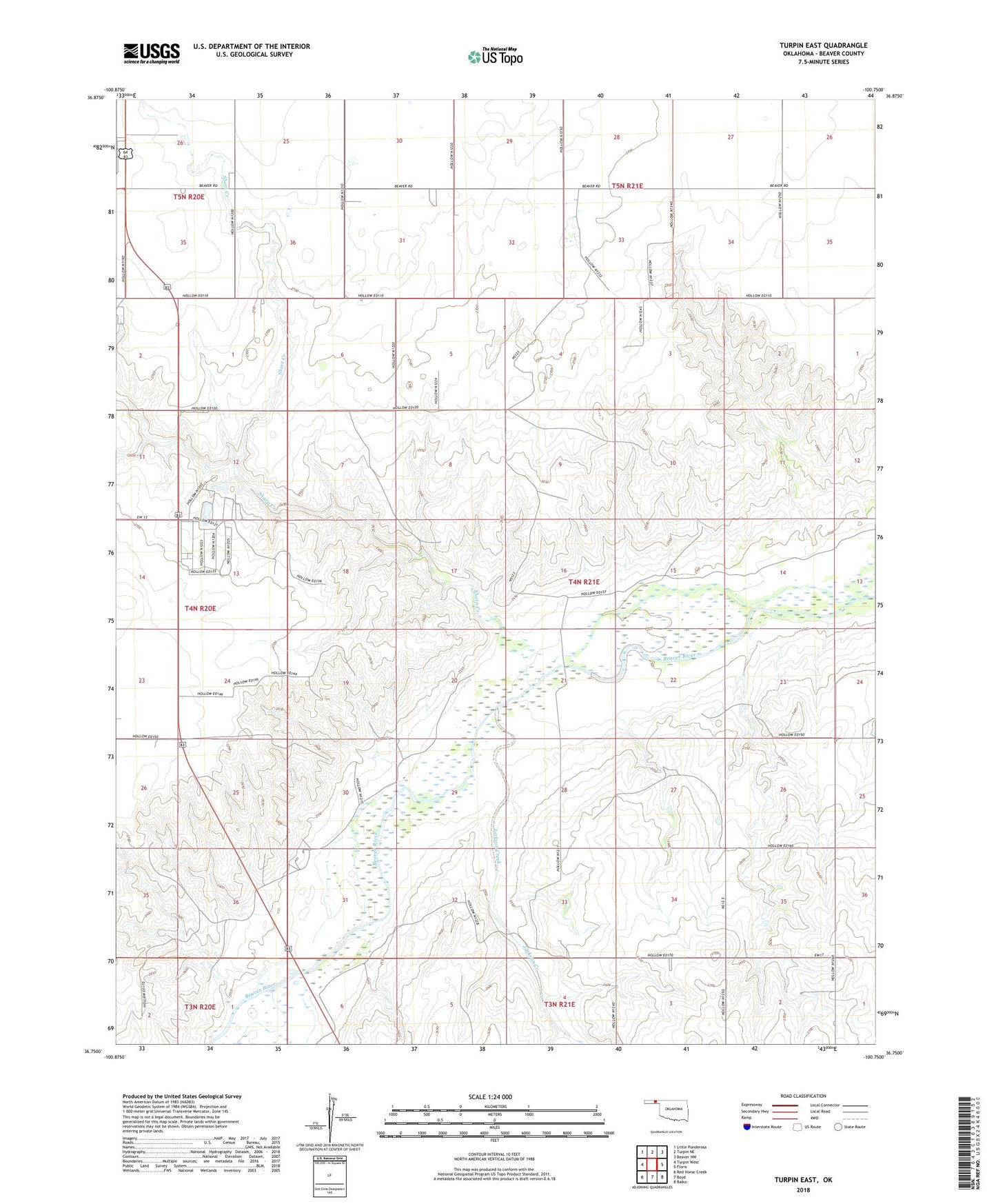 Turpin East Oklahoma US Topo Map Image