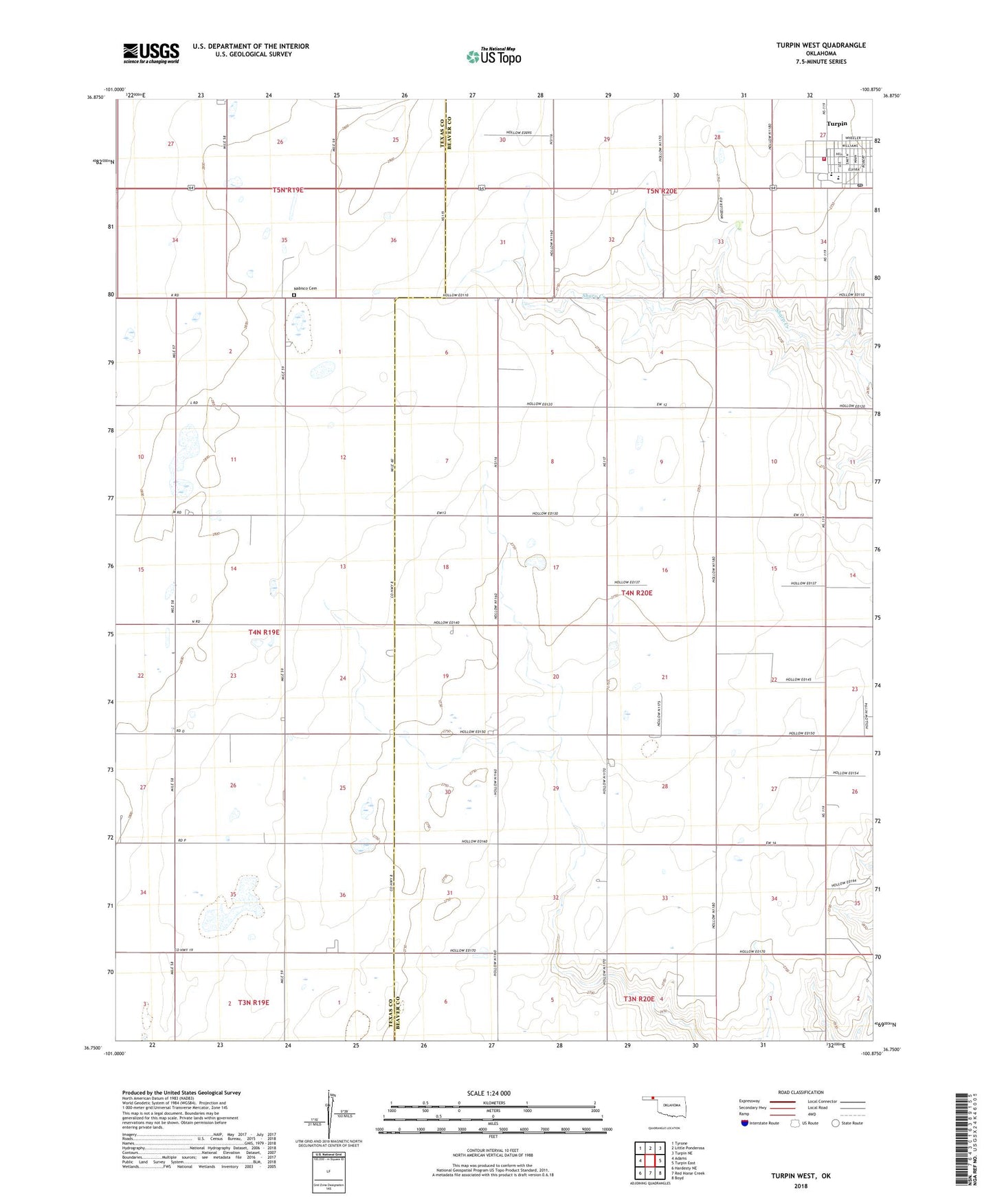 Turpin West Oklahoma US Topo Map Image