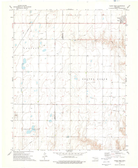 Classic USGS Turpin West Oklahoma 7.5'x7.5' Topo Map Image