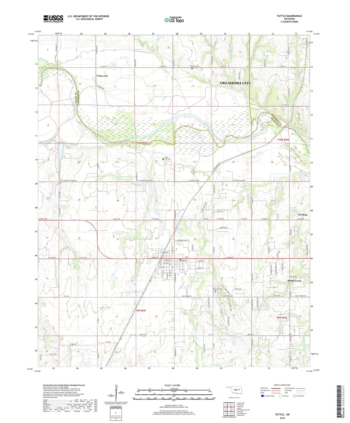 Tuttle Oklahoma US Topo Map Image