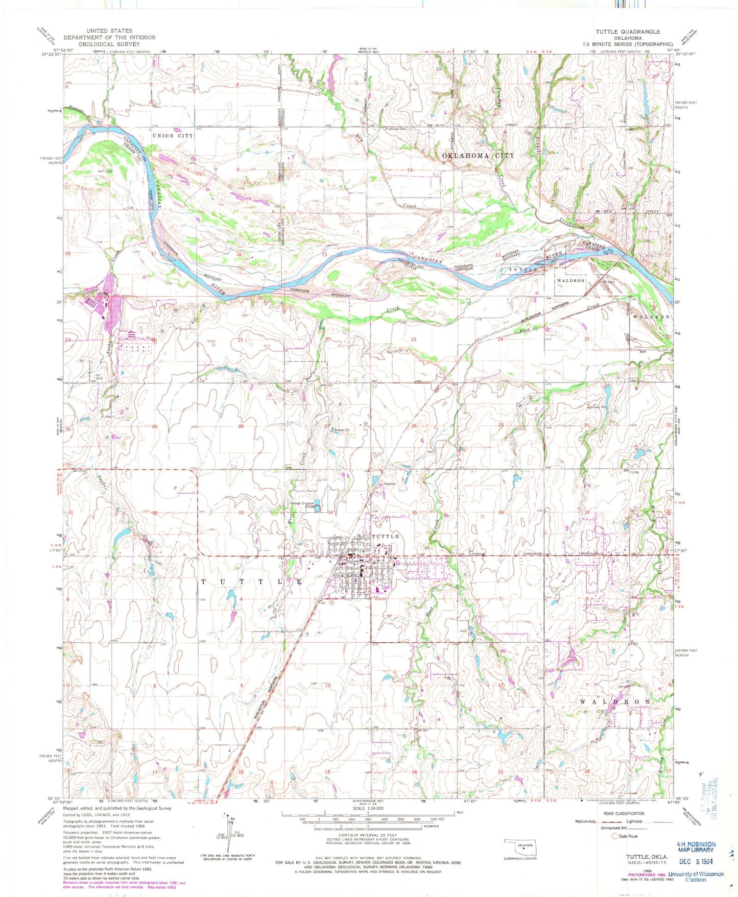 Classic USGS Tuttle Oklahoma 7.5'x7.5' Topo Map Image