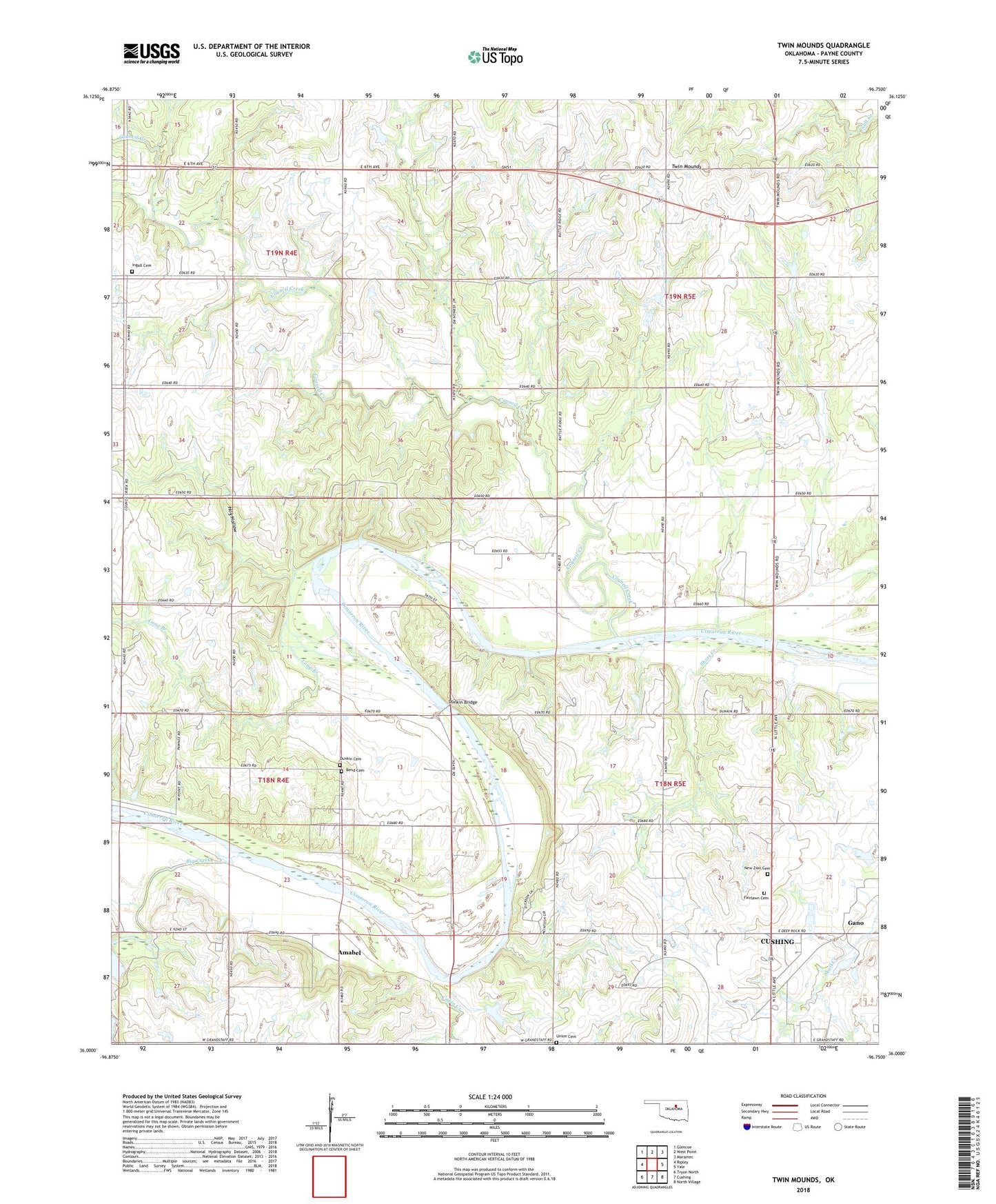 Twin Mounds Oklahoma US Topo Map Image