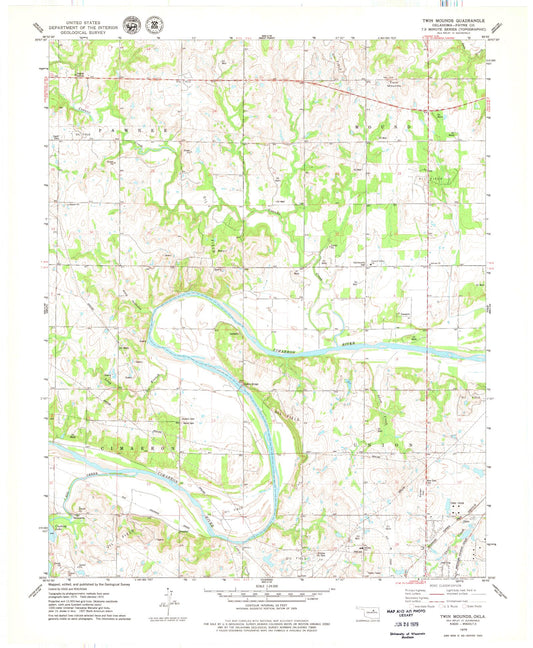 Classic USGS Twin Mounds Oklahoma 7.5'x7.5' Topo Map Image
