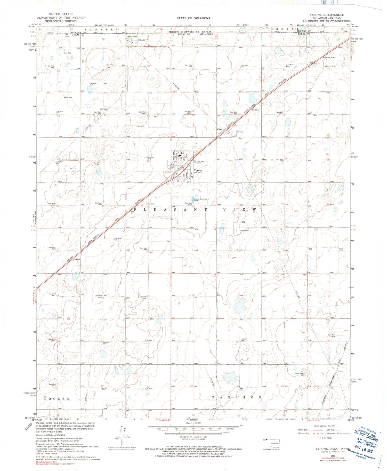 Classic USGS Tyrone Oklahoma 7.5'x7.5' Topo Map Image