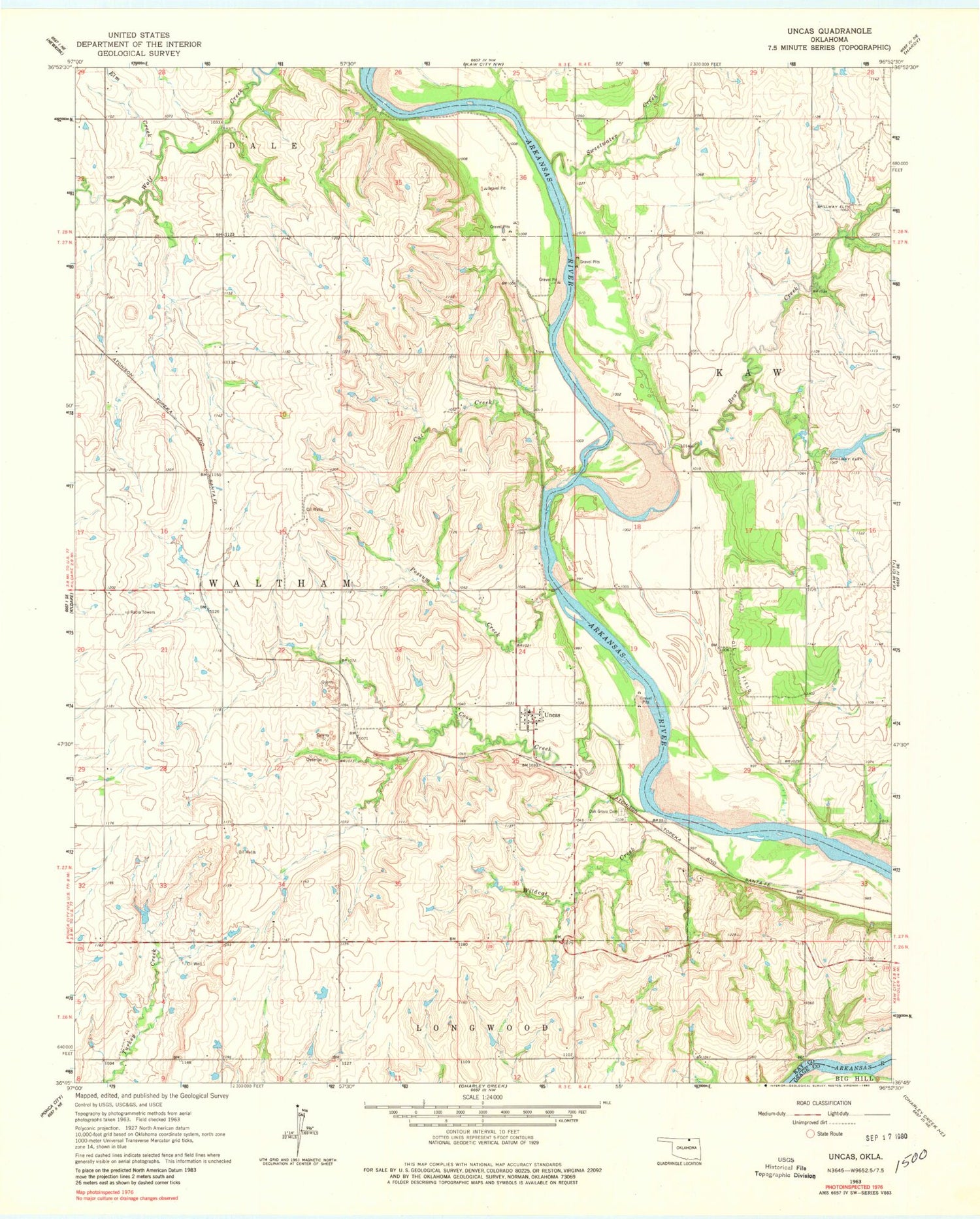 Classic USGS Uncas Oklahoma 7.5'x7.5' Topo Map Image