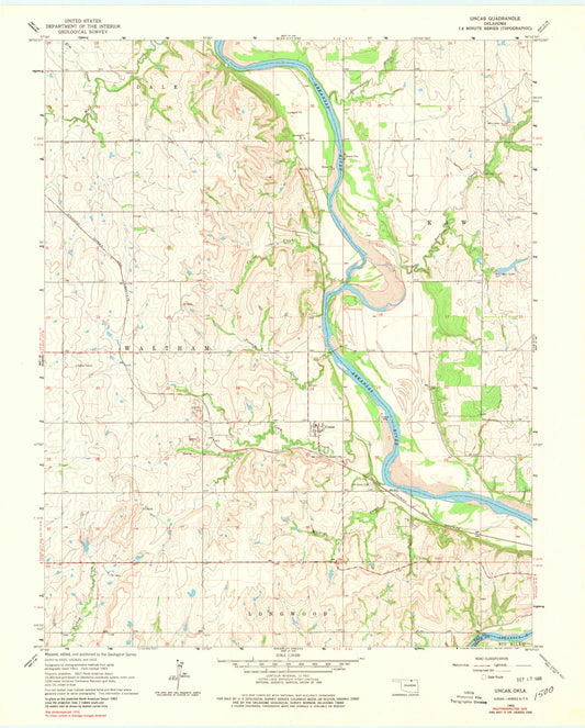 Classic USGS Uncas Oklahoma 7.5'x7.5' Topo Map Image