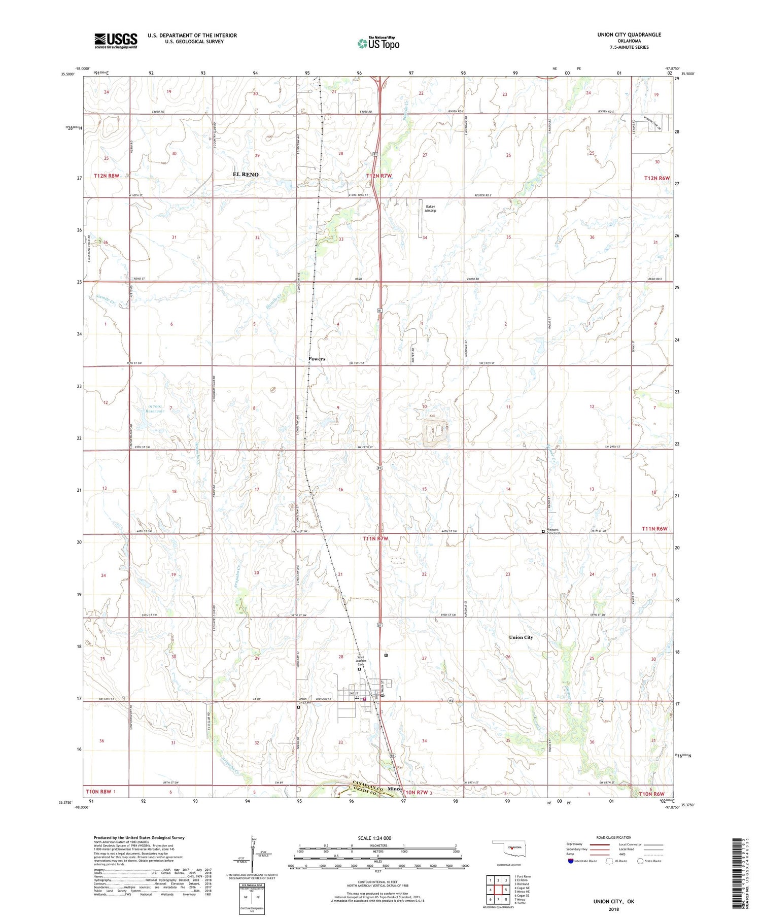Union City Oklahoma US Topo Map Image