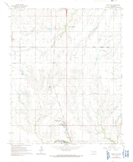 Classic USGS Union City Oklahoma 7.5'x7.5' Topo Map Image
