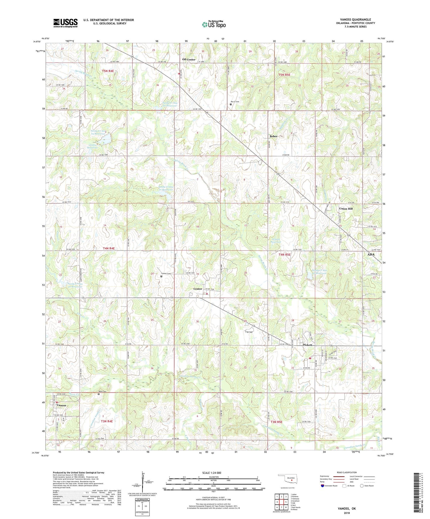 Vanoss Oklahoma US Topo Map Image