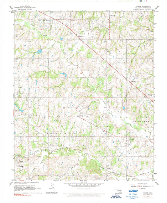 Classic USGS Vanoss Oklahoma 7.5'x7.5' Topo Map Image