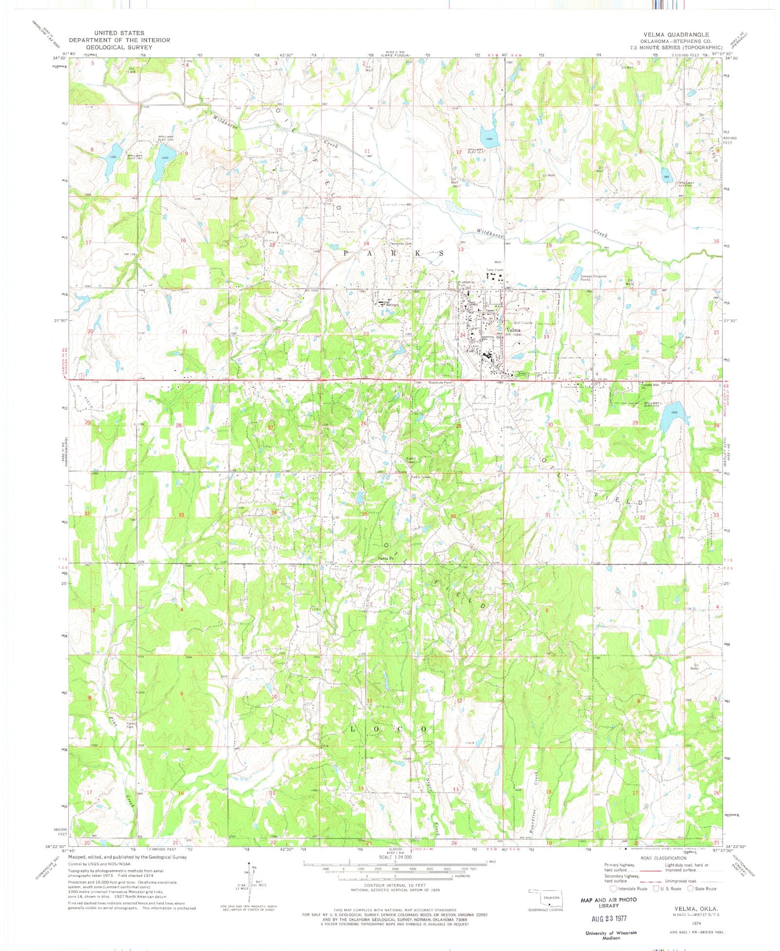 Classic USGS Velma Oklahoma 7.5'x7.5' Topo Map MyTopo Map Store