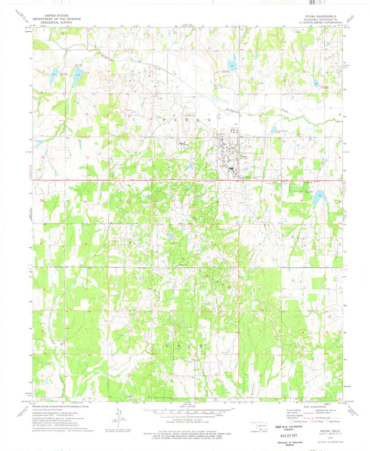 Classic USGS Velma Oklahoma 7.5'x7.5' Topo Map Image