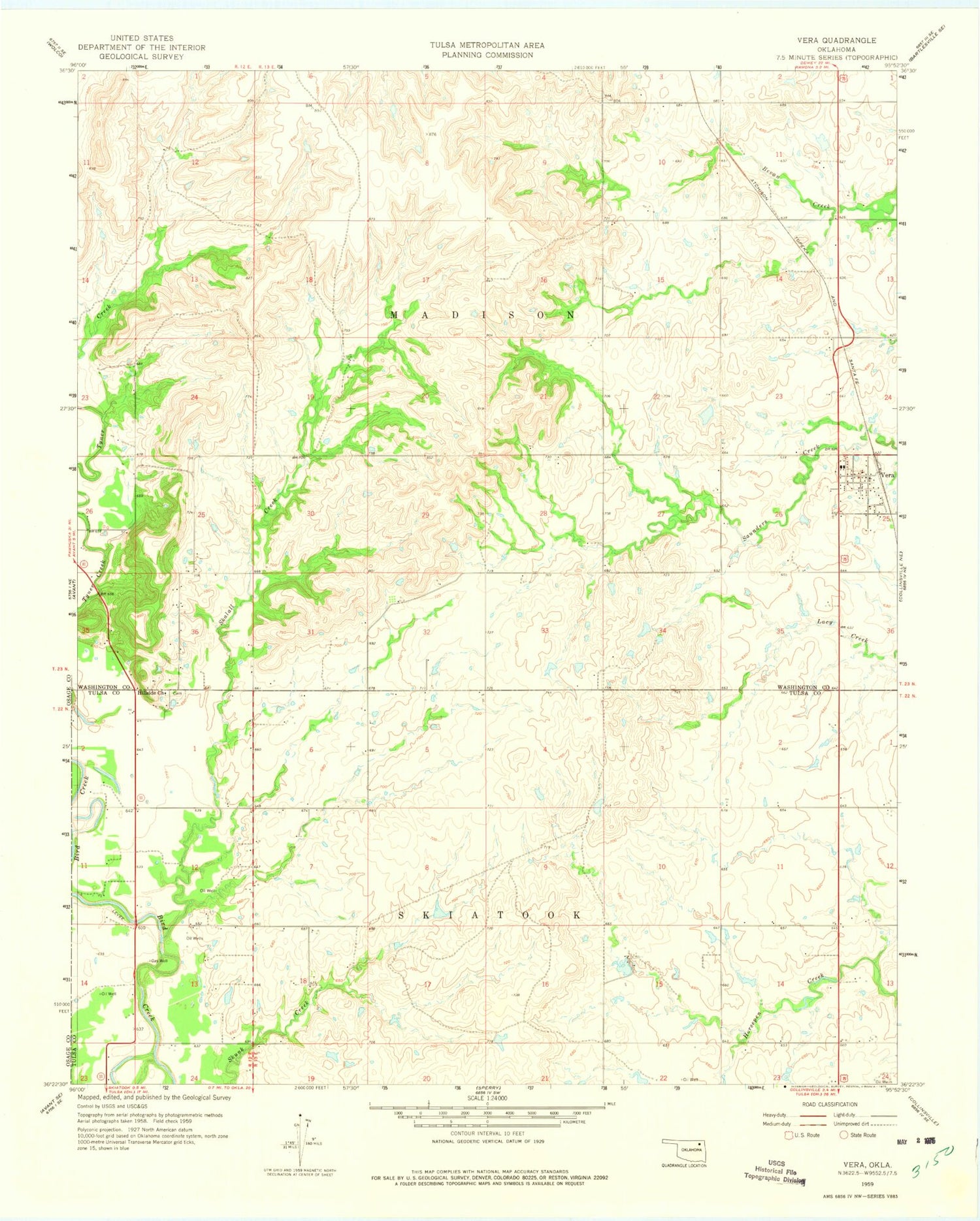 Classic USGS Vera Oklahoma 7.5'x7.5' Topo Map Image