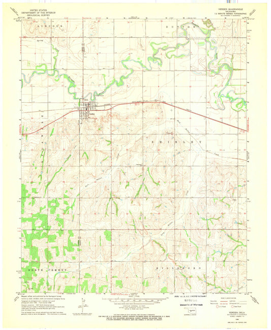 Classic USGS Verden Oklahoma 7.5'x7.5' Topo Map Image