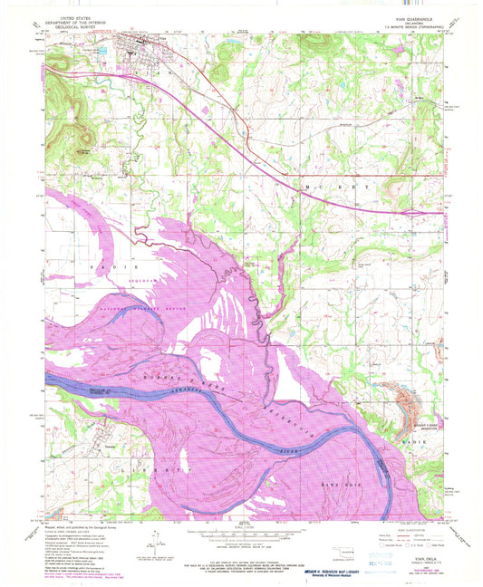 Classic USGS Vian Oklahoma 7.5'x7.5' Topo Map Image