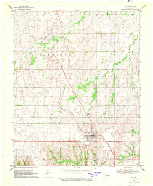 Classic USGS Vici Oklahoma 7.5'x7.5' Topo Map Image