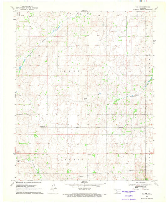Classic USGS Vici NW Oklahoma 7.5'x7.5' Topo Map Image