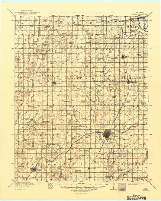 Historic 1913 Vinta Oklahoma 30'x30' Topo Map Image