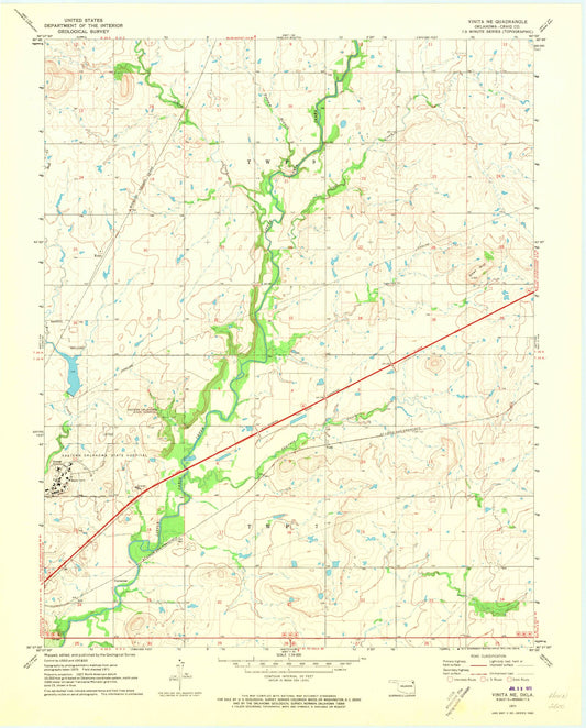 Classic USGS Vinita NE Oklahoma 7.5'x7.5' Topo Map Image