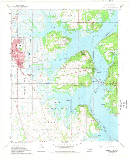 Classic USGS Wagoner East Oklahoma 7.5'x7.5' Topo Map Image