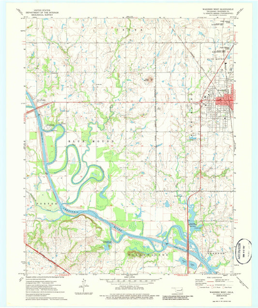 Classic USGS Wagoner West Oklahoma 7.5'x7.5' Topo Map Image