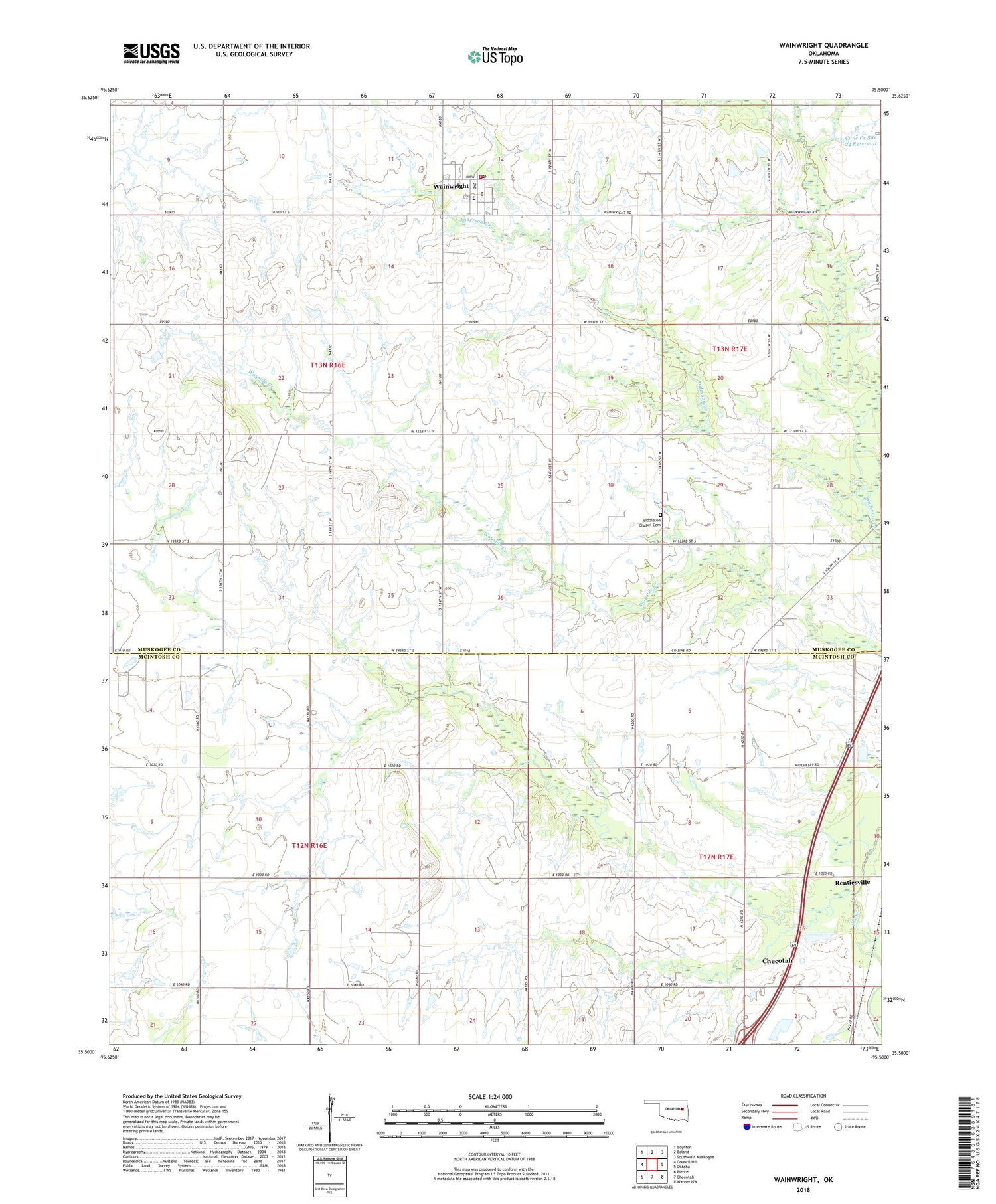 Wainwright Oklahoma US Topo Map Image